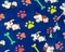 Blue-White-Multi Polyester Dog Printed Polar Fleece Knit Fabric By the Yard
